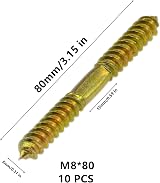 DDHOMIN 10 PCS M8 80mm Double End Screws Galvanized Iron view 2