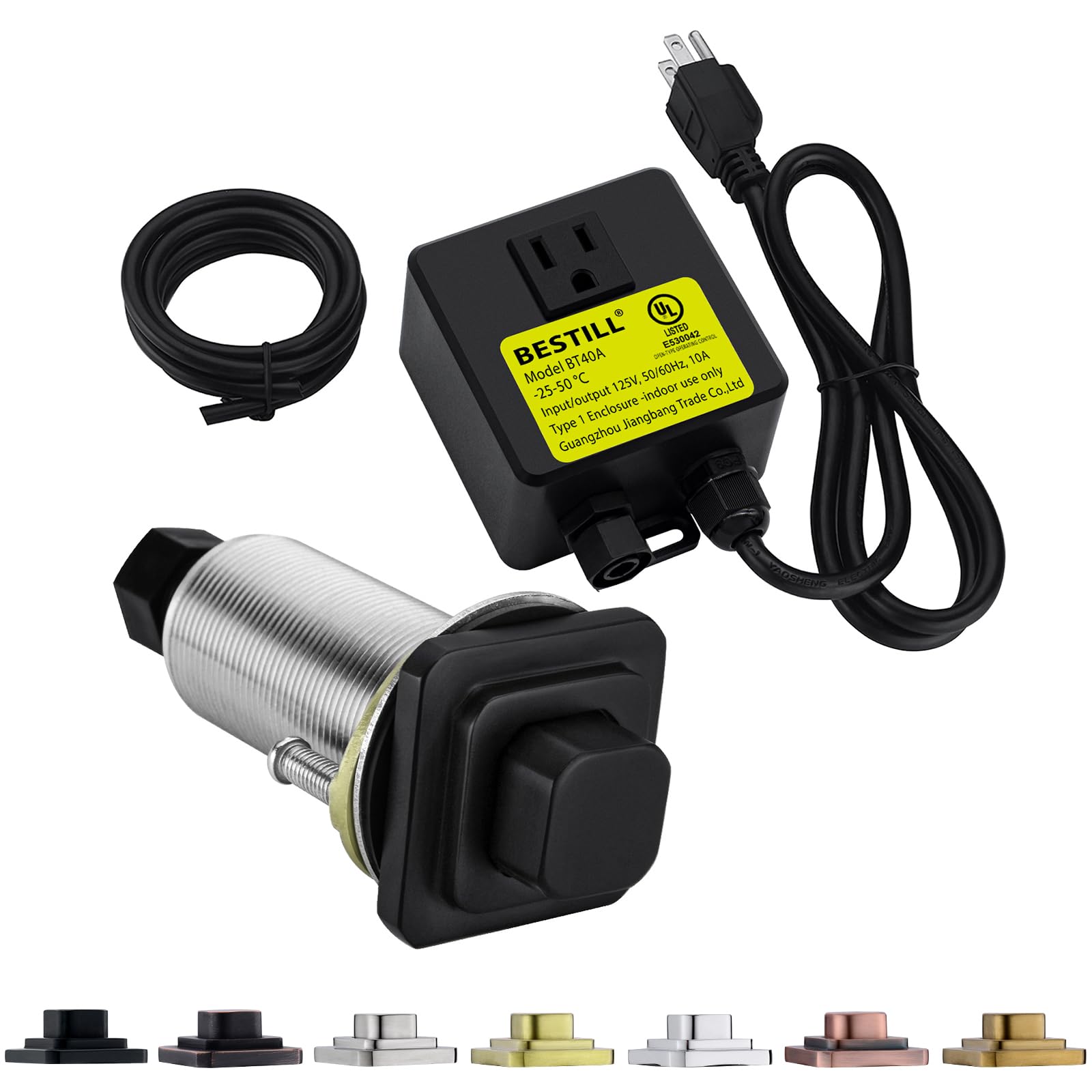 BESTILL Garbage Disposal Air Switch Kit, UL Listed(E530042), Matte Black Brass Long Push Button, Sink Top Square Switch for Food Waste Disposer