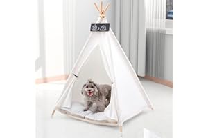 JOMIFIN Pet Teepee Tent for Large Dogs with Thick Cushion/Bed, Portable Dog House, Puppy Teepee for Cats Dogs Rabbits (Large Size)