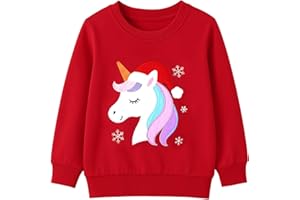 HILEELANG Girls Sweatshirts Cotton Blend Crewneck Pullover Tops Cute Crewneck Fall Winter Tops Clothes for Kids 2-7Y