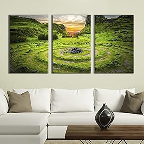 3 Panel Canvas Wall Art - Majestic Natural Landscape Triptych Canvas Series - Sunset in The Valleys - Giclee Print Gallery Wrap Modern Home Art Ready to Hang - 16"x24" x 3 Panels