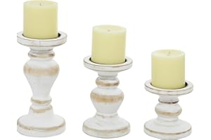 Deco 79 Wood Decorative Candle Holder Turned Style Candle Stand, Set of 3 Candlestick Holder 8", 6", 4"H, White
