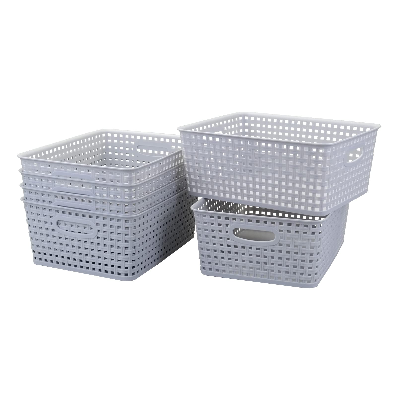 Nesmilers Plastic Weave Storage Basket Box, Storage Baskets Set of 6