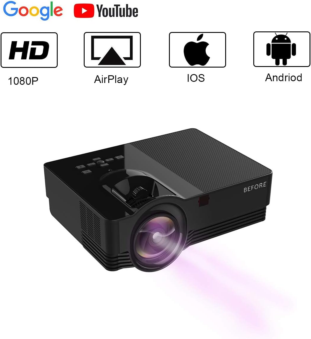 Mini 3D Projector .Compatible with Smartphone,Fire TV Stick, PS4, HDMI, VGA, TF, AV