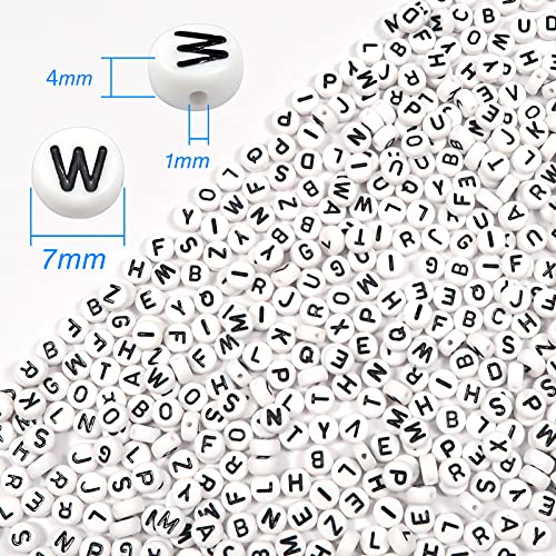 TOAOB 1000pcs White Round Letter Beads for Jewelry Making Acrylic Alphabet Beads Black Letter A