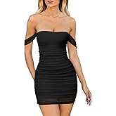 OQQ Women's Mesh Ruched Bodycon Mini Dress Sexy Off The Shoulder Cocktail Party Club Spring Dresses 2026