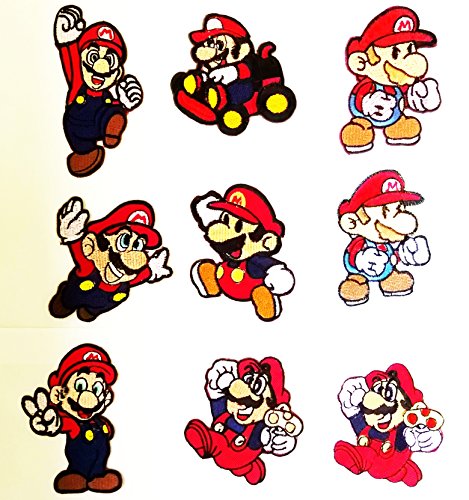 Pack of 9 Super Mario Collecrion Iron on Patch Applique Embroidered Motif Cartoon # with Free Gift