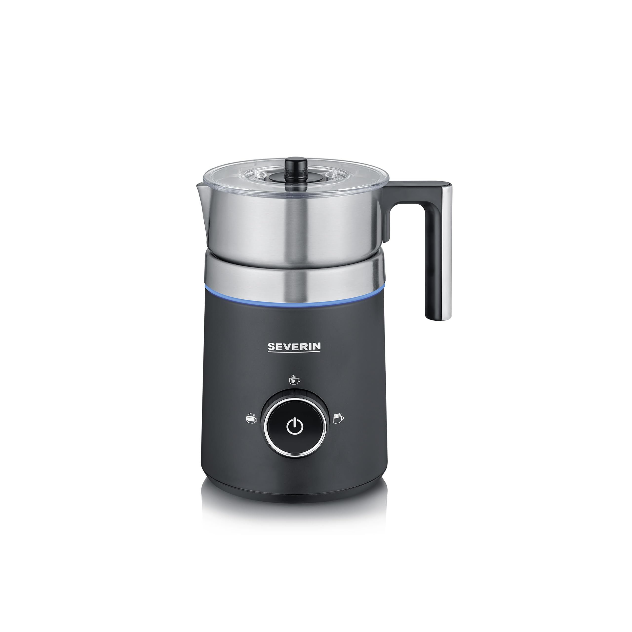 SEVERIN SPUMA 500 Induktions-Milchaufschäumer, Easy-Select-Drehregler, LED-Lichtring mit Statusanzeige, einfache Reinigung, Barista-Ausgusszotte, Edelstahl-gebürstet, schwarz, SM 3585
