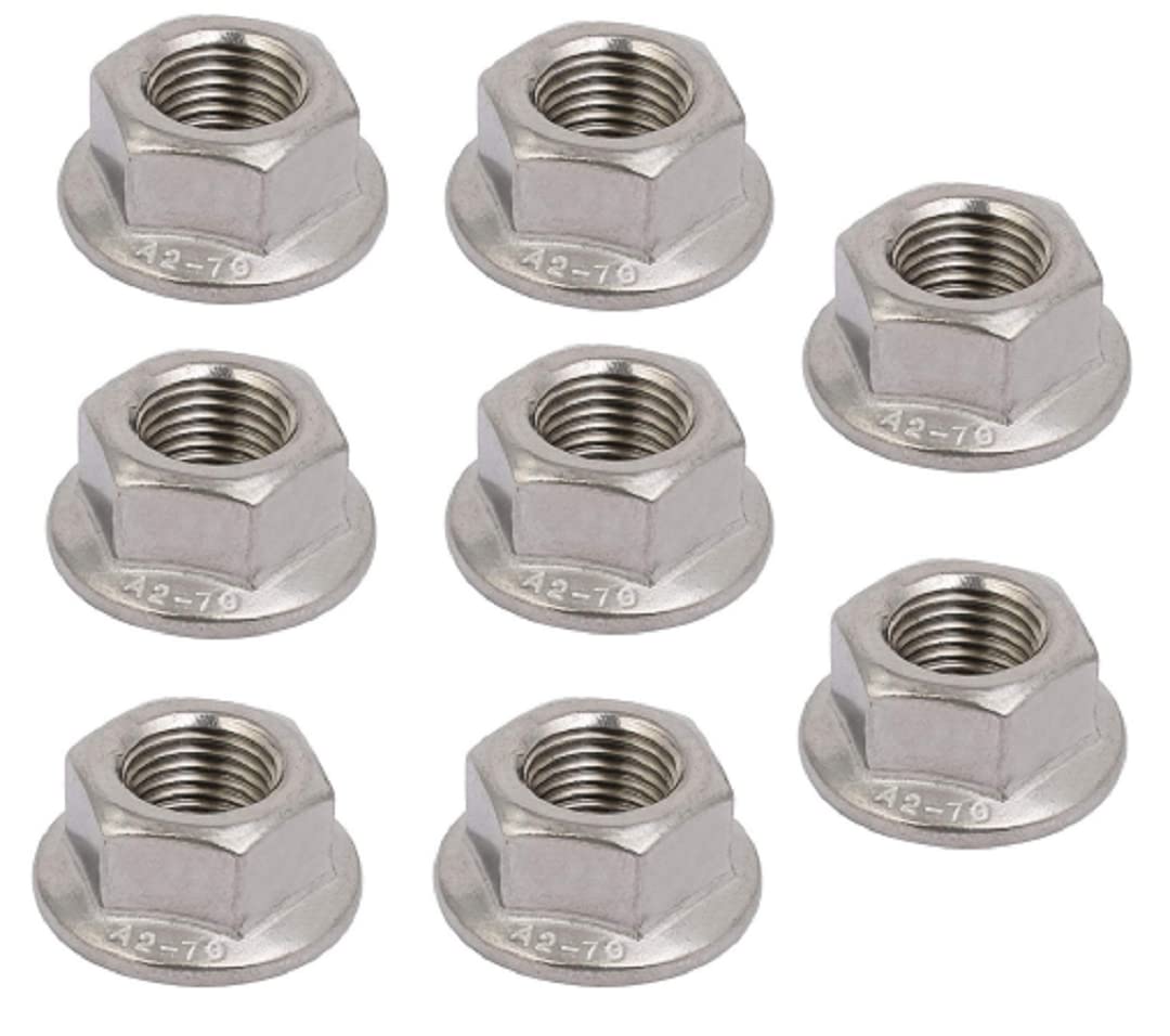Photo 1 of zmgmsmh 8 pcs M12 x 1.25mm Pitch Metric fine Pitch Flange Nuts 12mm Flange nut with 1.25 Metric Pitch,304 Stainless Steel Hexagonal Flange Nuts (M12), Silver