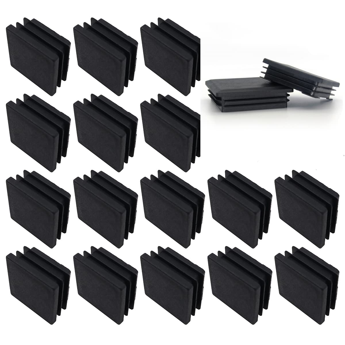 NUZAMAS Pack of 50 Black Square Plastic End Caps, 40x40mm, Anti-Slip Mat, Furniture Foot Plugs