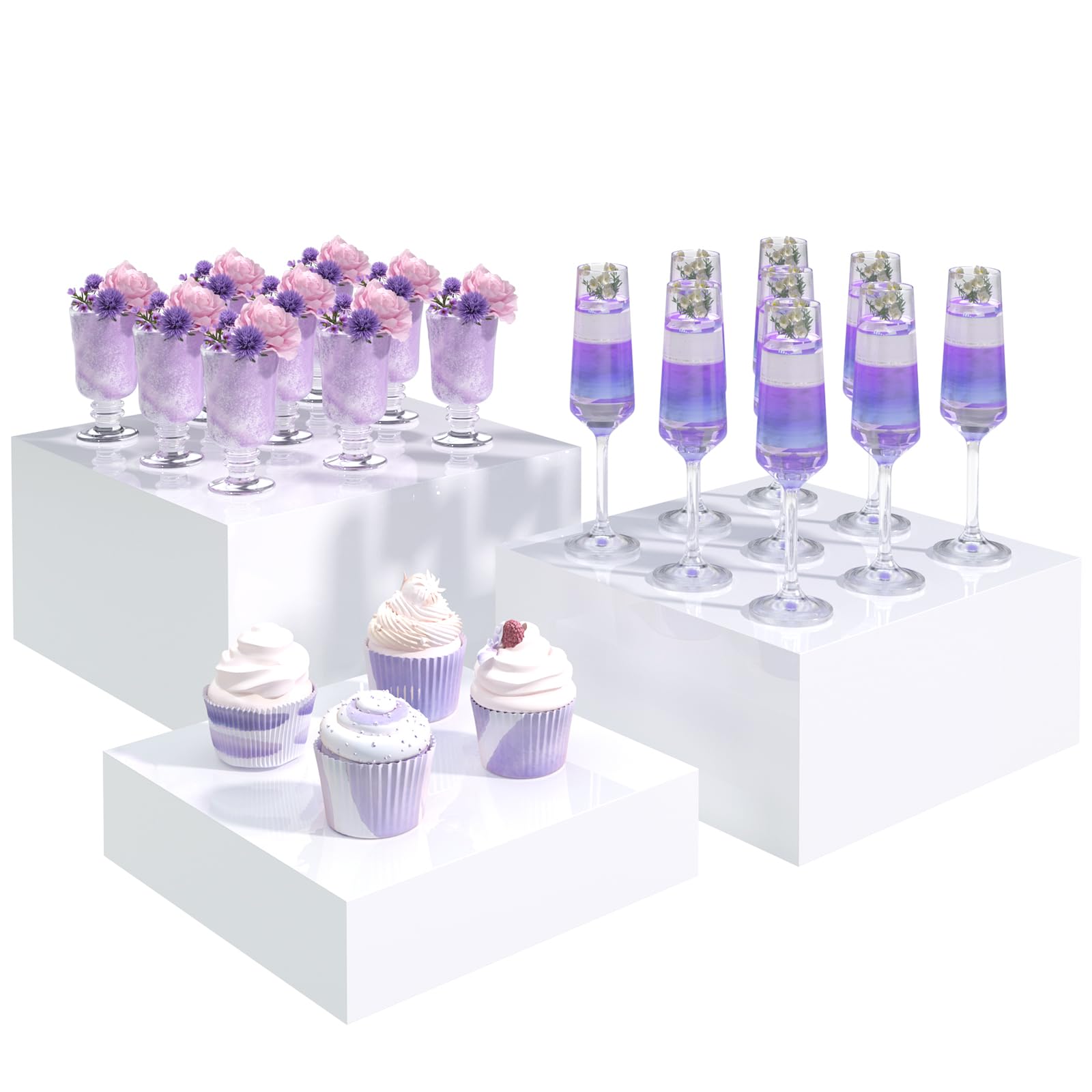 Buffet Risers, Food Display Risers for Party, White Acrylic Risers ...