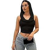 Posyra Women’s Backless Hoodie Tank Top, Sexy Draped Halter Crop Top, Stretchy Rave Festival Outfit