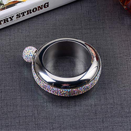 BOKIN Bracelet Bangle Flask 304 Stainless Steel with Handmade Crystal, Funnel in Gift Box for Women Girls Dance Birthday Party Club Bar, 3.5oz (Silver)