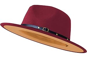 KUJUHA Wide Brim Fedora Hats for Women Men Two Tone Dress Hat Felt Panama Hat in Two Audlt Size