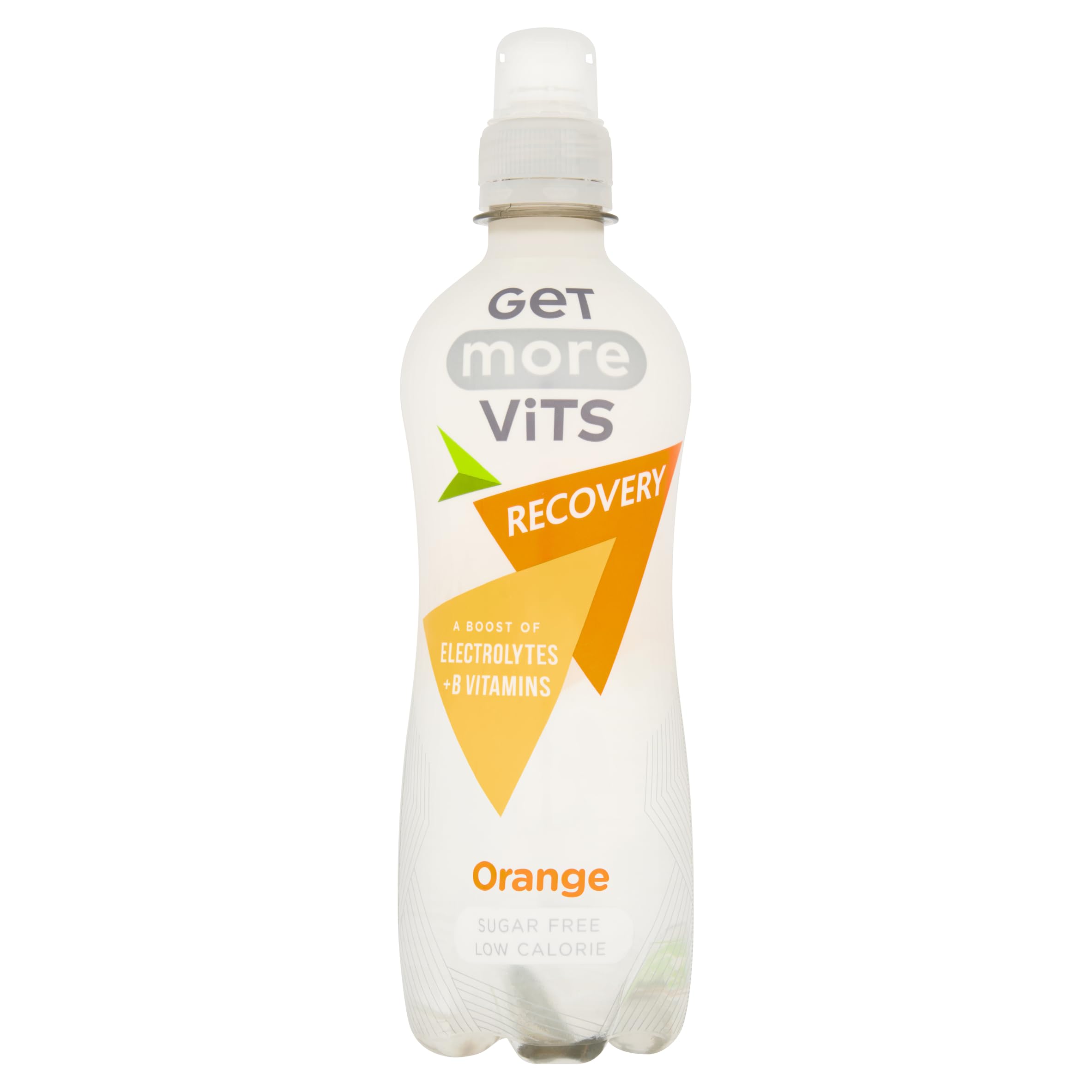 Get More Vits - Sports Recovery & Hydrating Orange Flavoured Spring Water (12 x 500ml), Electrolytes, B Vitamins, Sugar-Free, Low-Calorie, Boosts Energy, Natural Flavours, Vegetarian, Vegan