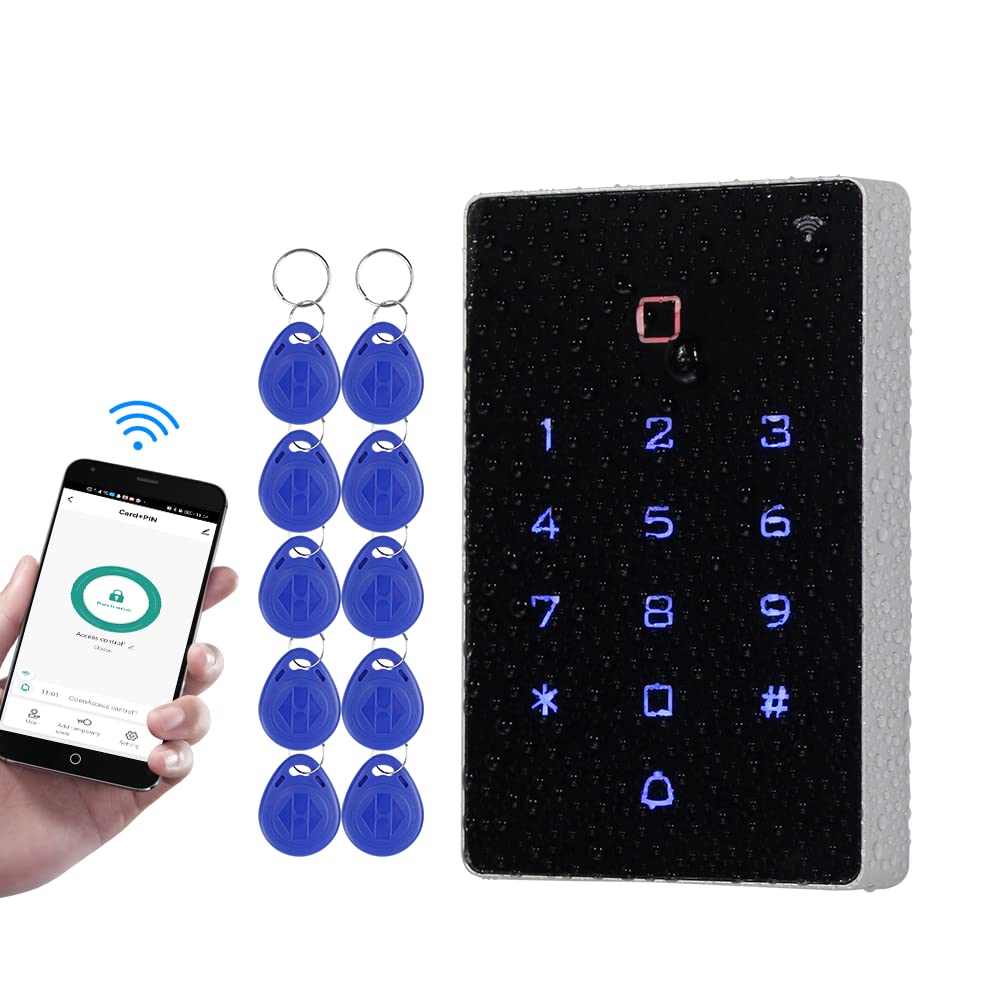QTTYELOK WiFi Tuya Access Control Keypad Controller IP68 Waterproof RFID Keyboard Touch Backlight Door Opener WG26/34 Output Alarm System + 10pcs Keyfobs