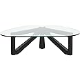 LeisureMod Imperial Glass Top Triangle Coffee Table (Black Base)