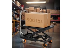 EliteEdge Hydraulic Scissor Lift Table Cart, 500 LBS Capacity, 28.5" Max Height for Warehouse Workshop Use, 4 Wheels for Smooth Mobility, Black