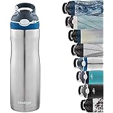 Contigo Ashland Chill Autospout Water Bottle with Flip Straw, Stainless Steel Thermal Drinking Bottle,Leakproof,Grey, BLue, 590 ml