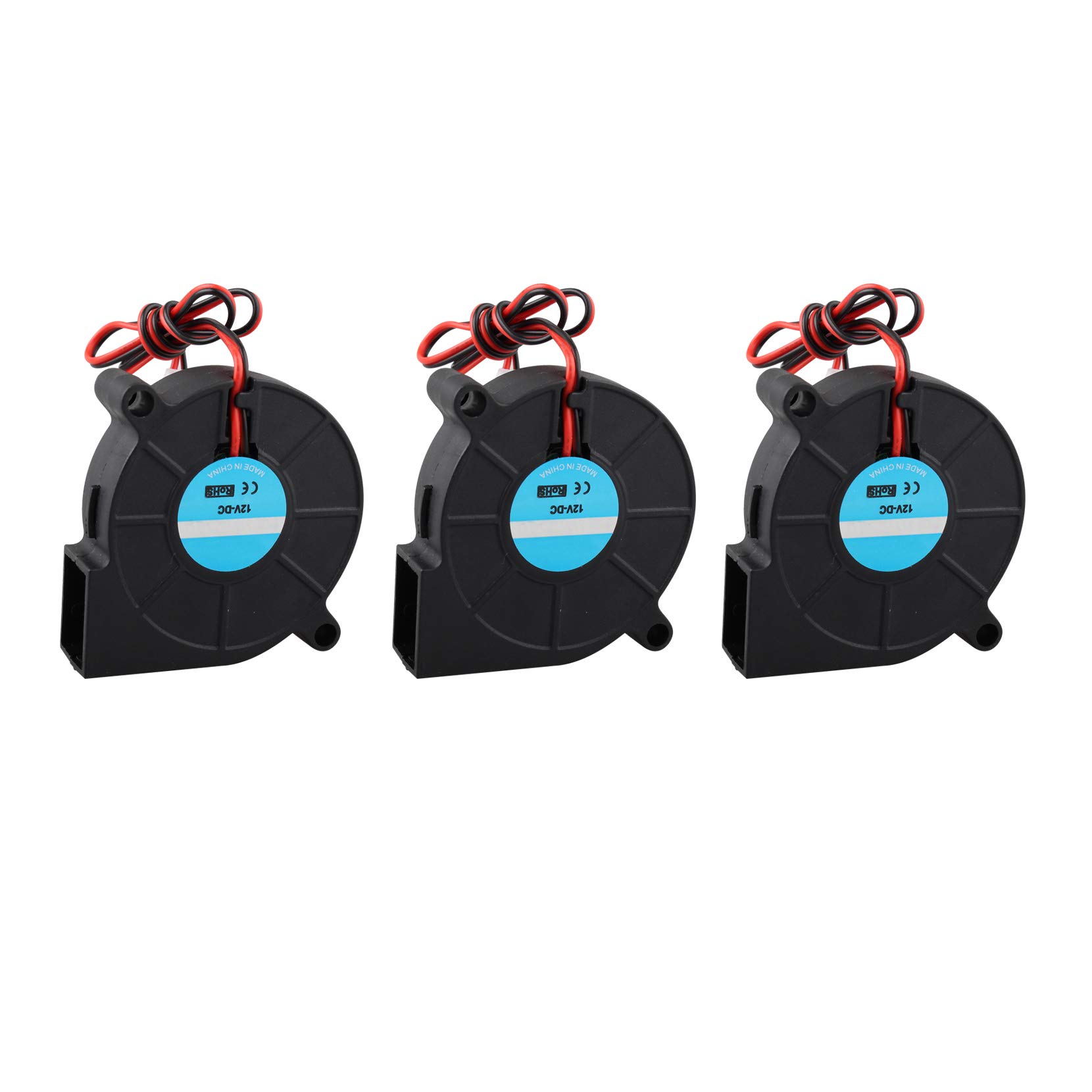 Jopto 3Pcs 3D Printer Cooling Blower Fan DC 12V 50 x 50 x 15mm 5015 Blow Radial Cooling Fan 2Pin Accessories Hot End Extruder Compatible with RepRap i3 3D Printer Cooler Heat Sinks