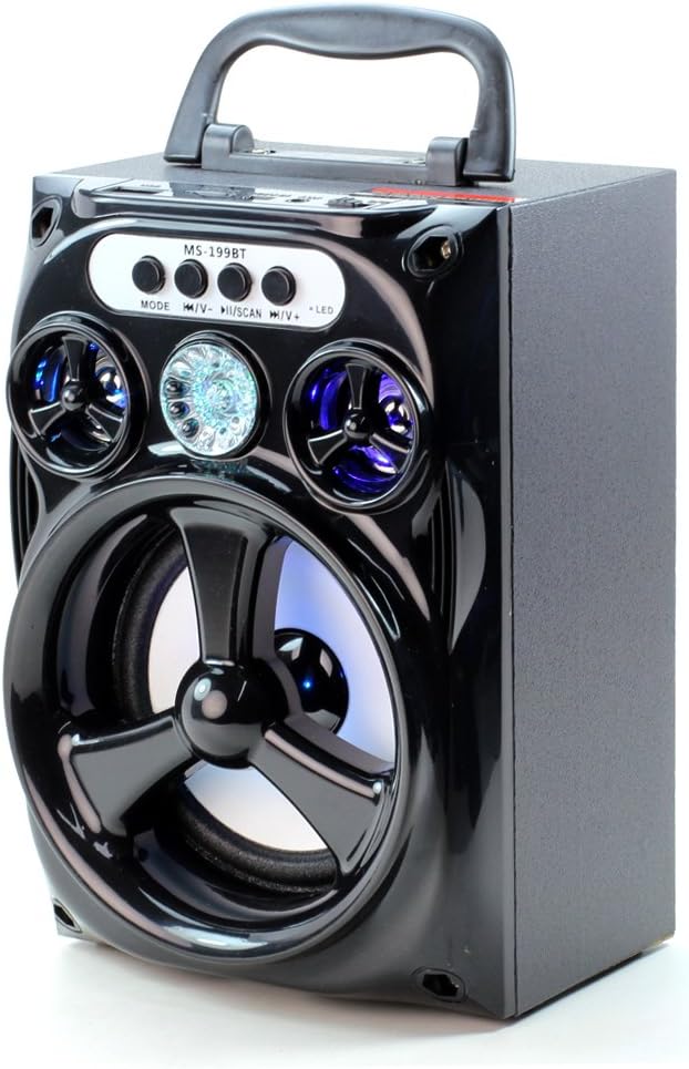KIKO Stereo Deep Bass Loud Wood Box Battery Powered Portable Bluetooth Wireless Speakers with BUILT-IN MIC USB TF Card Slot LED Handle, Lightweight for Car Home Party Bike Outdoor Sport Travel, Black