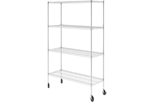 SafeRacks - NSF Certified Storage Shelves, Zinc, Heavy Duty Steel Wire Unit with Wheels and Adjustable Feet, Garage or Bakers Rack, Kitchen, Pantry Shelf - (18"x48"x72" 4-Tier) (Silver)