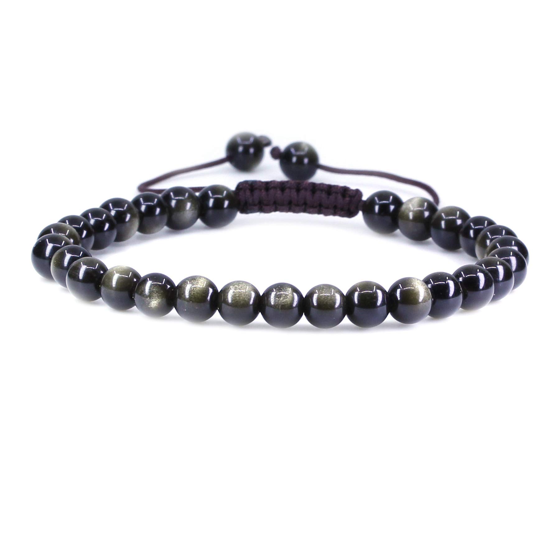 CHENYUE Natural A Golden Obsidian Gemstone 6mm Round Beads Adjustable Bracelet 7" Unisex