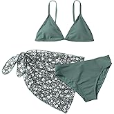 SHENHE Girl's 3 Piece Swimsuits Cute Spaghetti Strap Triangle Bikini with Ditsy Floral Print Cover Up Kids Bathing Suits