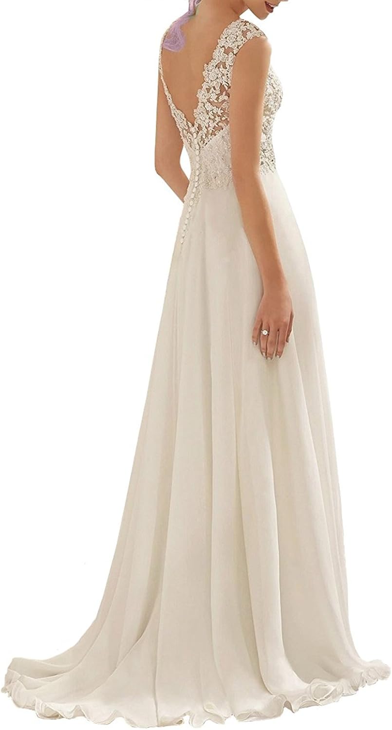 Abaowedding Women's Wedding Dress Lace Double V-Neck Sleeveless Evening Dress at  Women’s Clothing store