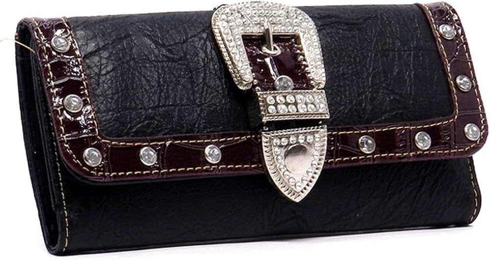 Western Wallet With Rhinestone Bling Buckle Belt