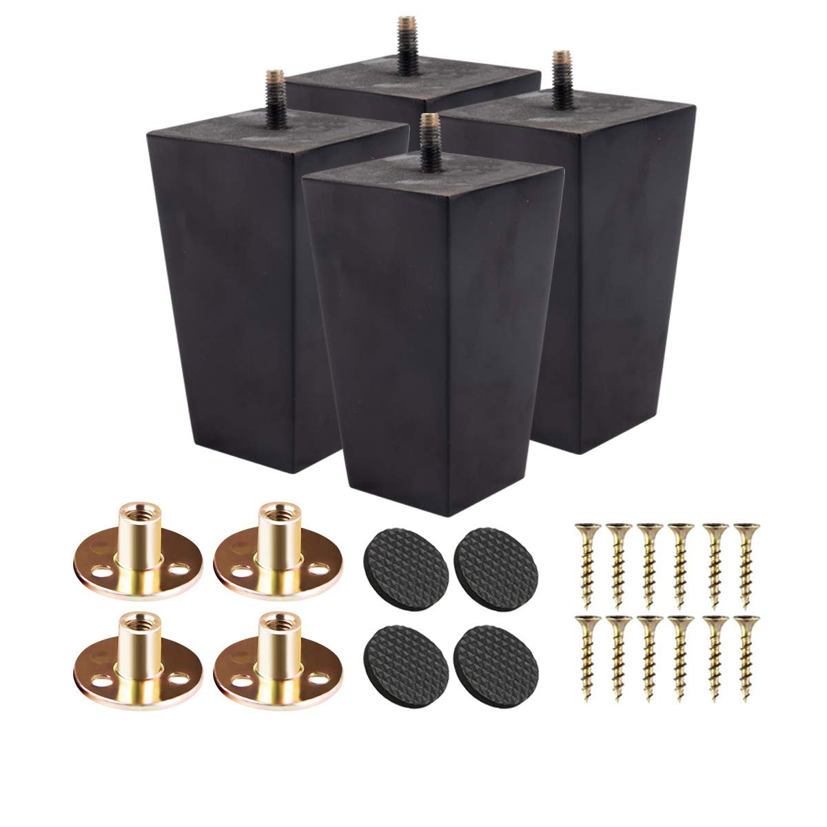 Btowin 3 inch Solid Wood Furniture Legs, 4Pcs Mid-Century Modern Wooden Pyramid Replacement Feet with Threaded 5/16'' Hanger Bolts & Mounting Plate & Screws for Sofa Couch Chair Recliner