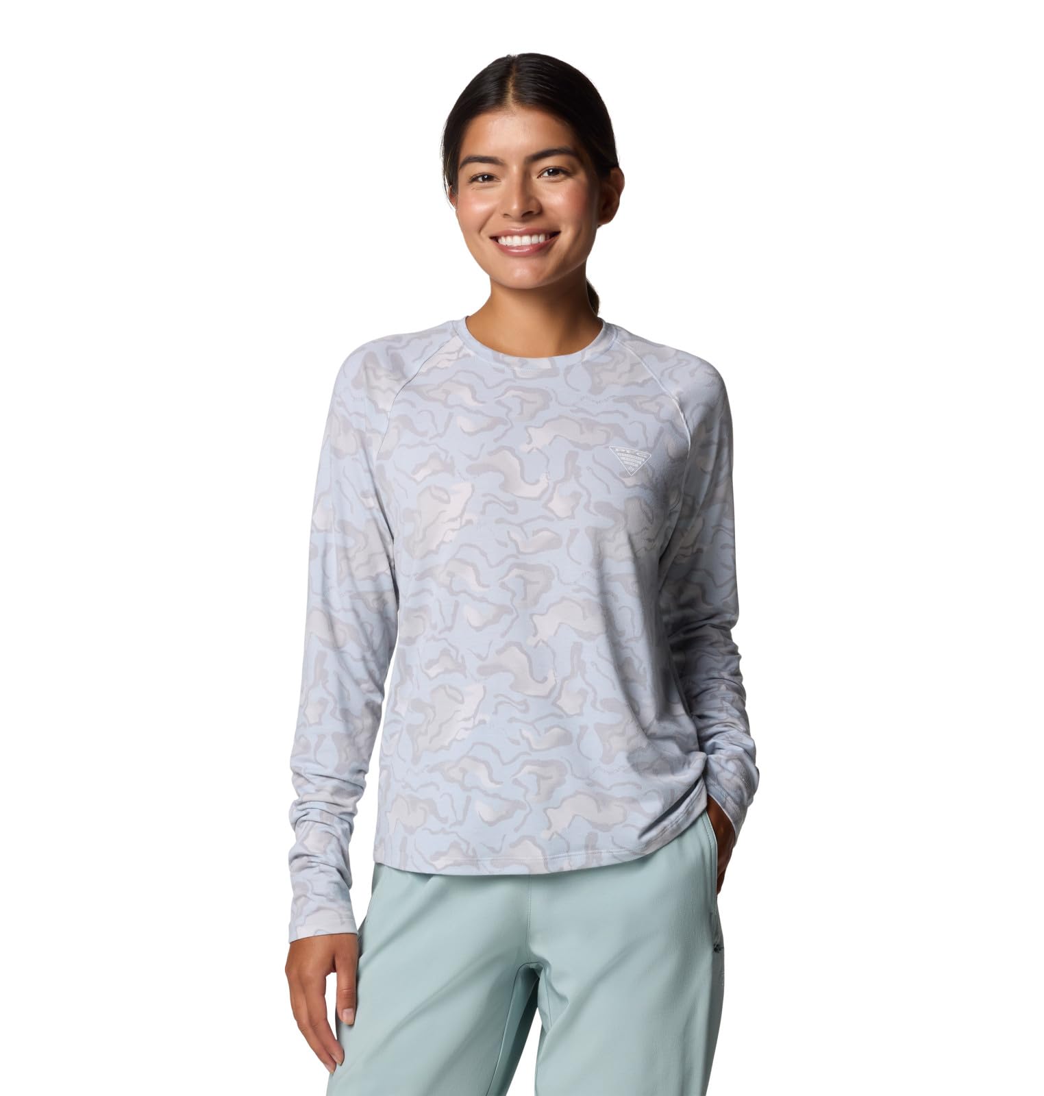 Columbia Women’s PFG Uncharted Knit Long Sleeve, Nimbus Grey Swamplands, Small