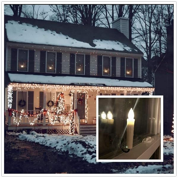 PCHERO WINDOW CANDLES, 10 PACKS WARM WHITE BATTERY OPERATED WATERPROOF LED FLAMELESS TAPER IVORY FLOATING CANDLES WITH REMOTE TIMER AND DIMMABLE, IDEAL FOR HOME INDOOR OUTDOOR CHRISTMAS TREES DECOR