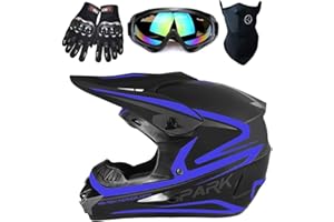 TTMiku Youth Dirt Bike Helmet, Kids Motocross ATV BMX 4-Wheeler Off-Road Full Face Motorcycle Helmet W/Goggles Gloves Mask, DOT Approved (4Pcs Set)