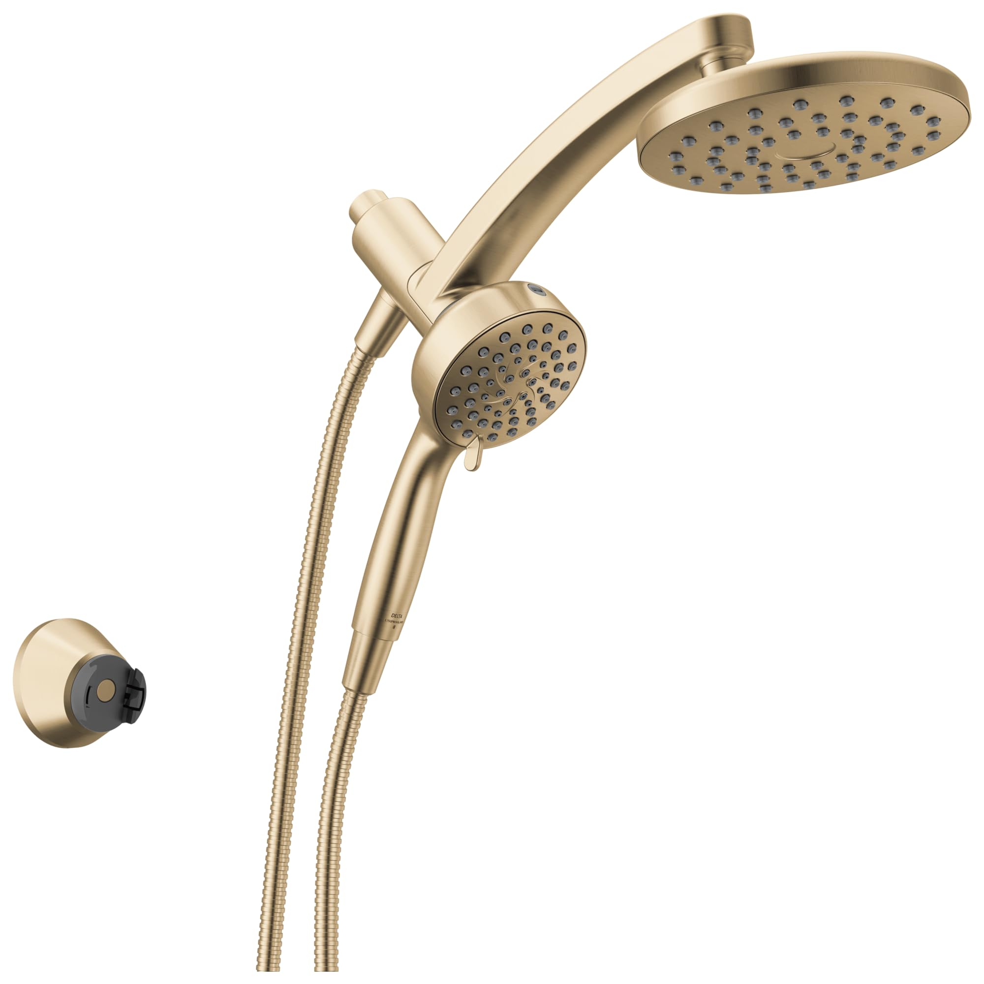 Photo 1 of Delta 6-Setting PivotPro 3-in-1 Combination Shower Head with ProClean Spray, Brushed Gold Round Shower Head Rainfall with Handheld Spray, 1.75 GPM, Champagne Bronze 75649CZ