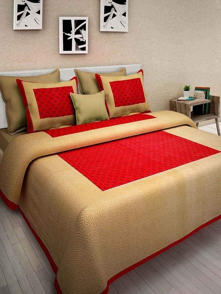 UNIBLISS 100% Cotton 144 TC Double Bedsheet (213cm x 235 cm) with 2 Pillow Covers (43cm x 69 cm) - Queen, Yellow