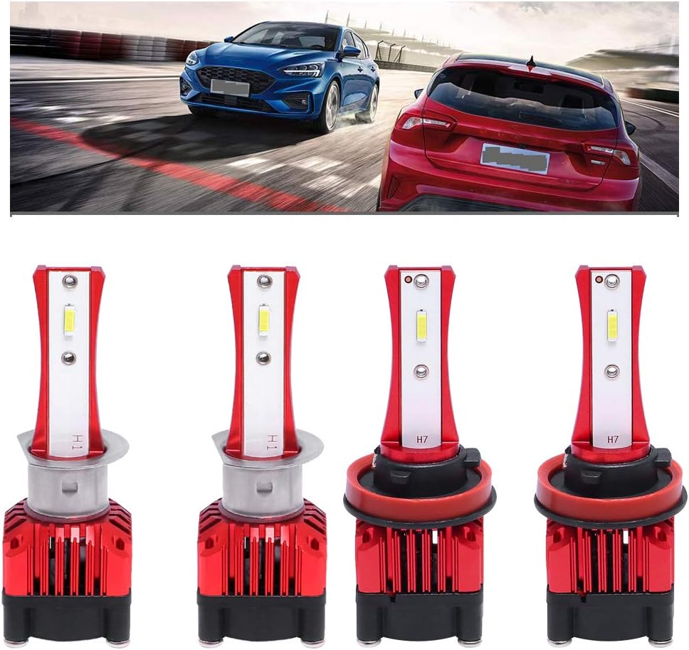 H1+H8/H9/H11 LED Bulbs for Ford Focus 2012-2017 Kia Forte Optima 400W 40000LM 6000K Pure White Car Headlight High Low Beam Combo Front Light Plug & Play Conversion Kit