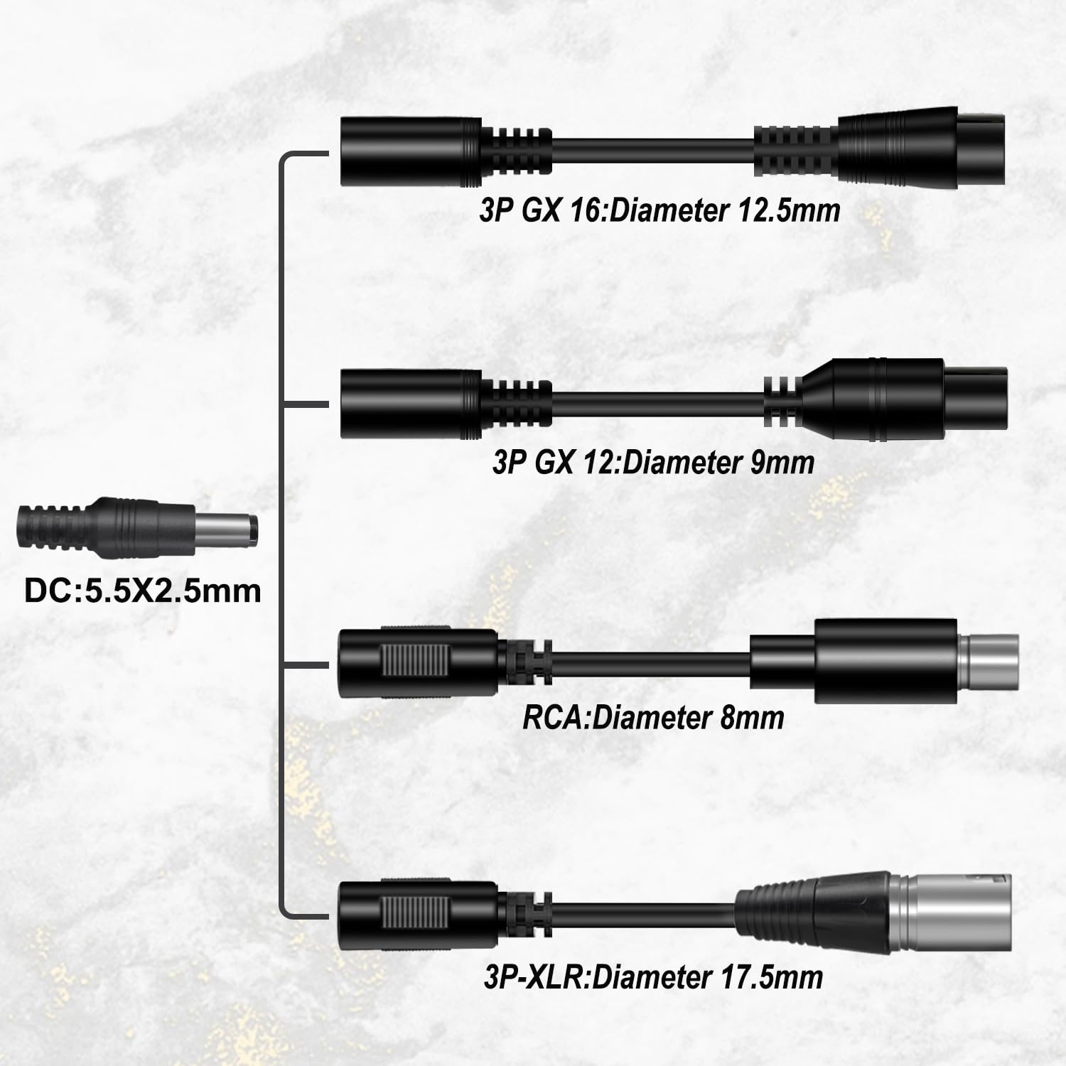 Cordro 42V 2A Charger Universal 5 Plugs Replacement for 36V Lithium Battery, Pack DC 5.5 * 2.1/2.5 with 8mm 3 Prong /12mm 3 Prong /8mm RCA/3-Pin Male XLR Connector, Power Adaptor Supply Cord