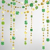 Cheerland St Patricks Day Decorations Green Shamrock Garland 4 Leaf Clover Glitter St Paddys Banner Hanging Streamers for Saint Patrick's Day Lucky One Birthday Irish Party Supplies Spring Decor 52Ft