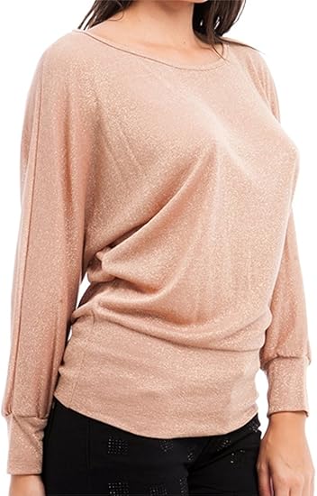 Amazon シュリンプピンク ゴールドラメ ドルマンニットトップス L セーター 通販