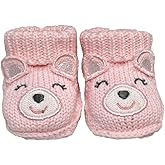 Shag Wear Newborn Baby Girl Bear Knit Socks Pink Soft and Cozy Folded Cuff 100% Cotton