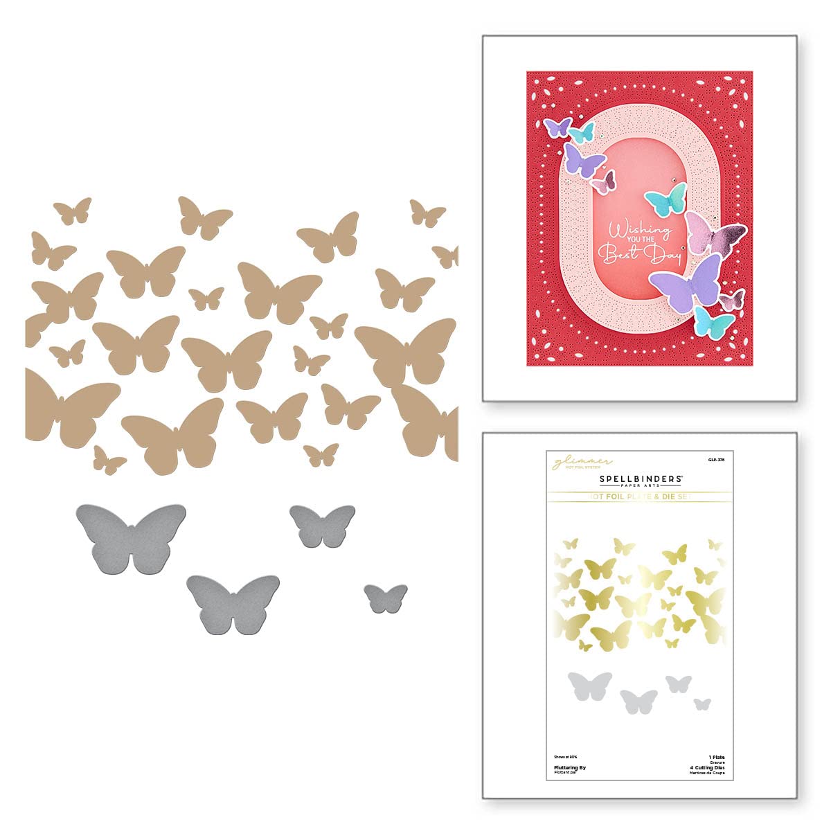 Spellbinders- Fluttering By Glimmer Hot Foil Plate & Die Set from the Stylish Ovals Collection
