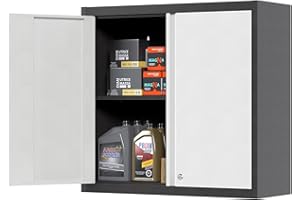 SUXXAN Metal Wall Cabinets for Storage with Lock,Steel Garage Hanging Cabinet with 1 Adjustable Shelf and 2 Doors,Garage Cabinet Upper,Wall Mounted Metal Cabinet for Office and Home