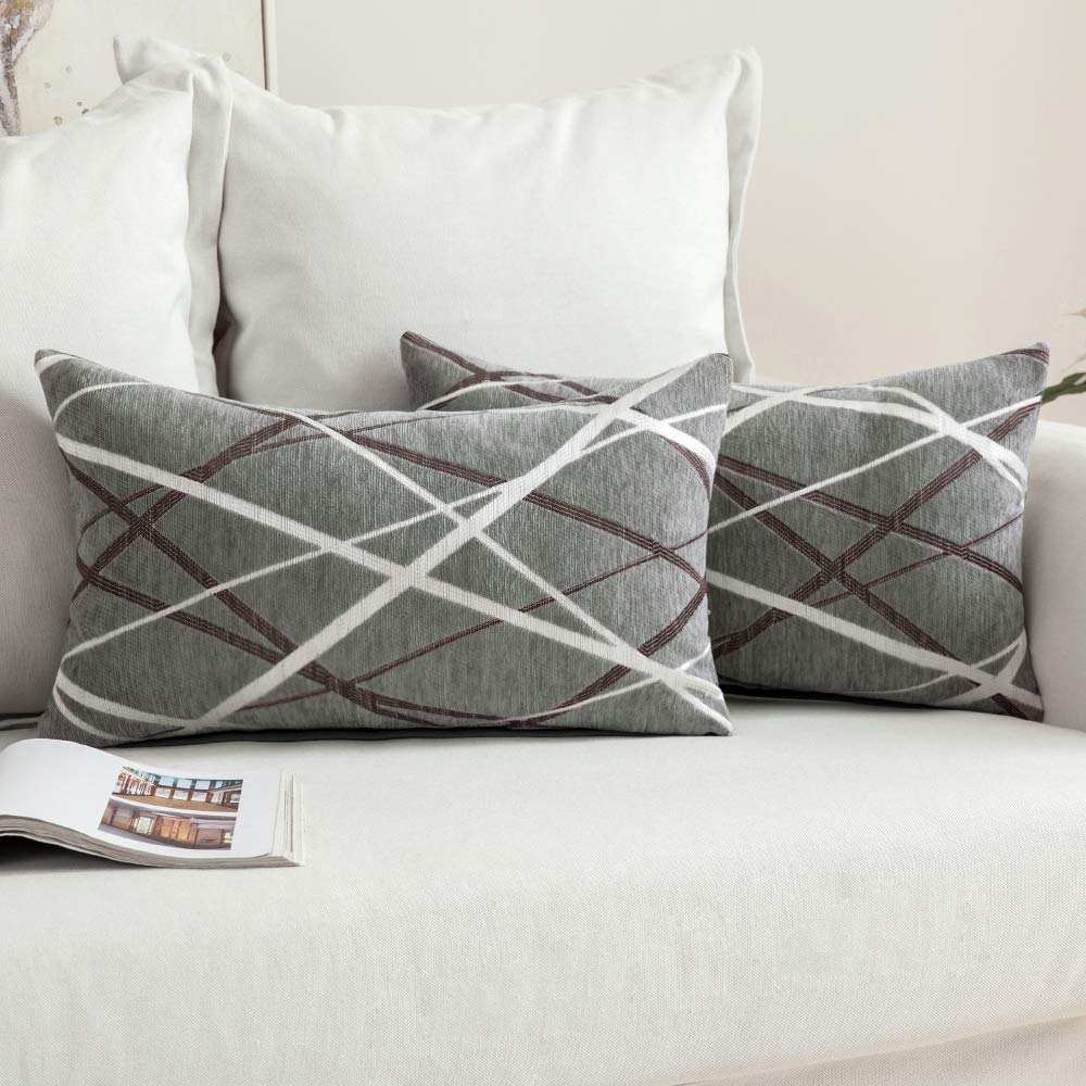 MIULEE Cushion Cover Throw Pillow Case Decorative Square Bright Line Design Pillowcovers for Couch Livingroom Sofa Bed Bedroom 30x50 CM 12x20 Inch 2 Pieces Light Gray