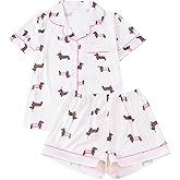 SweatyRocks Women's 2 Piece Dog Print Pajama Set Summer Button Down Short Sleeve Shirt and Shorts Loungewear