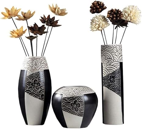 Amazon 花瓶 花瓶セラミック花瓶ハンドメイドクラフトリビングルーム家の装飾装飾品 ドライフラワー付きの3セット 花器 インテリアボウル オンライン通販