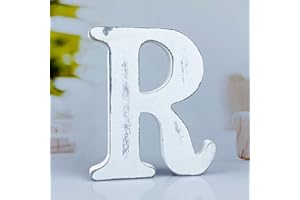 WOODOUNAI 6 Inch Rustic White Wood Letters Unfinished Wood Letters for Wall Decorative White Retro Standing Letters Sign Board Decoration for Craft Home Party Projects (R)