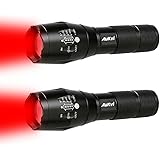 2 Pcs Powerful Red LED Flashlight Single Mode Long Range Red Hunting Light Torch Zoombale, Waterproof Red Torch Best for Astr