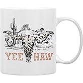 QASHWEY Retro Western Yeehaw Cowboy Bull Skull Cactus Coffee Mugs Mug,Gifts for Teen Teenage Girls Boys Cowgirl Cowboy,Wild West Cactus Country Double Side Printed Ceramic Mug Cup 11 Ounce
