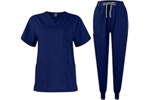 NAKHOPAZ Scrubs for Women Set 2024 Fall Medical Uniform Stretch V-Neck Scrub Top & Jogger Pant with Pockets